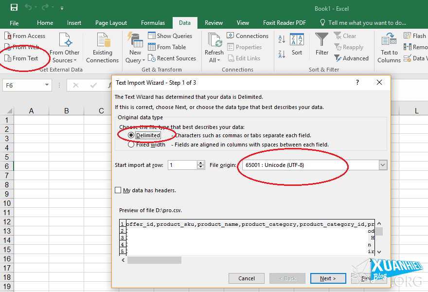 xh excel - Mở file đuôi .CSV trong Excel không bị bể font tiếng Việt (trên Win và Mac)