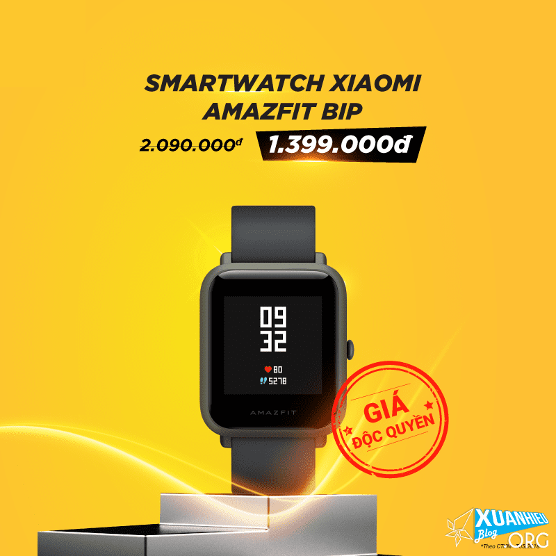 Smartwatch Xiaomi Amazfit Bip từ 2,09 triệu đồng giảm còn 1,399 triệu đồng.​