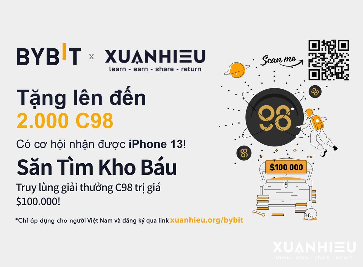 xuanhieu.org bybit tang 2000 C98 iPhone 13 san kho bau 100k USD - 2000 $C98 và iPhone 13 giveaway và săn kho báu 100k USD
