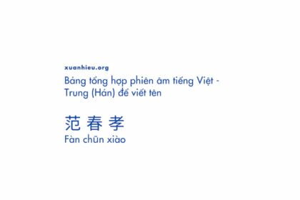 Bảng tổng hợp phiên âm tiếng Việt – Trung (Hán) để viết tên