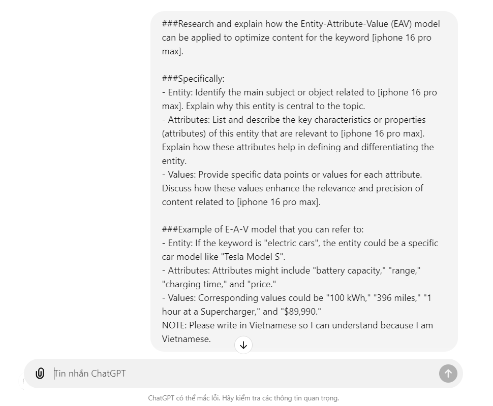Chia sẻ Prompt nghiên cứu mô hình EAV trong SEO